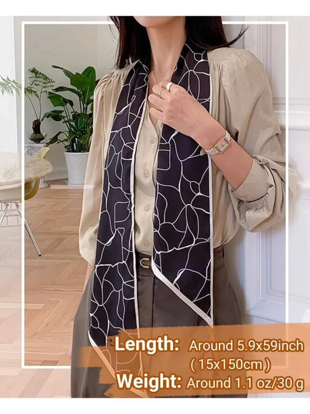 Women's Black White Stylish Silky Satin Headscarf Wrap Lightweight Scarves Scarf